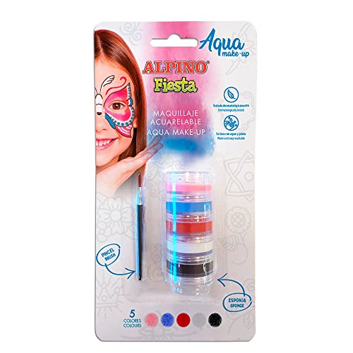 Blíster Aqua Make Up Alpino Fiesta 5 Colores | Maquillaje Facial acuarelable | Maquillaje para Fiestas, Carnaval, Halloween | Maquillaje al Agua Apto para niños y Adultos