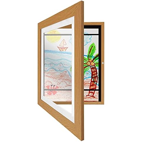 Americanflat Kids Artwork Picture Frame in Oak - Displays 8.5x11 With Mat and 10x12.5 Without Mat - Composite Wood with Shatter Resistant Glass - Horizontal and Vertical Formats Cover