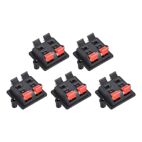 Rebower Connecteur de Bornier à Ressort à Poussée pour Haut-Parleur, 2 Rangées, 4 Positions, [pour Haut-Parleur, Lecteur Audio] - 32mm / Rouge Noir / 5...