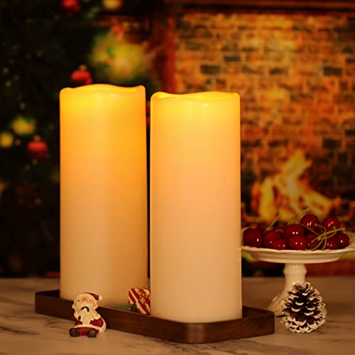 Image of 10 inchx4 inch Outdoor Waterproof Flameless Candles, Battery Operated Flickering LED Candles with Timers, Larger Rainproof Flamless Pillar Candles,Long Lasting, Ivory White, Set of 2