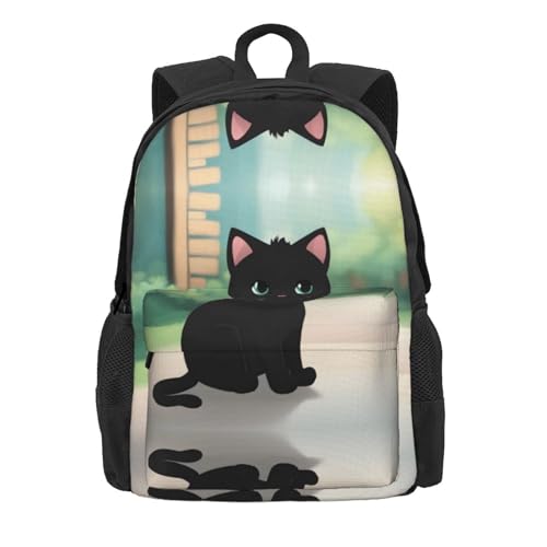 Black Cute Cat Large Capacity Travel Backpack - Polyester Backpack,Multi-Functional Storage Bag2