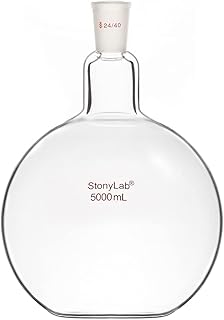 StonyLab Glass Heavy Wall Single Neck Flat Bottom Boiling Flask, with 24/40 Standard Taper Outer Joint (5L)
