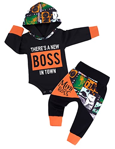 Image of Fommy Newborn Baby Boy Clothes Plaid Letter Print Long Sleeve Hoodies + Long Pants 2PCS Fall Winter Outfits Set