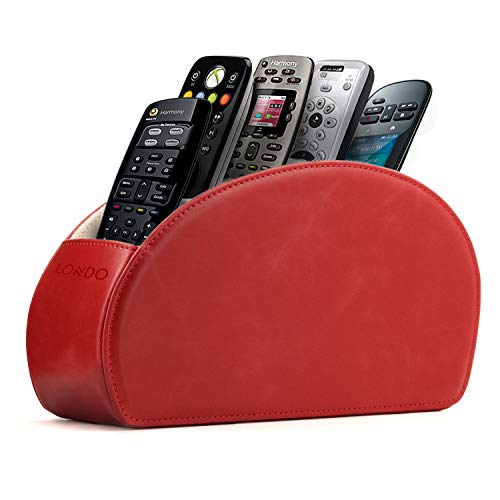 Londo Fernbedienungshalter mit 5 Taschen - Platz für DVD, Blu-Ray, TV, Roku oder Apple TV Fernbedienungen - Leder mit Wildleder Futter
