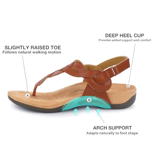 Image of Women's Orthopedic Arch Support Comfortable Walking Sandals, Orthotic Thong T-Strap Supportive Casual Flat Summer Sandals for Women