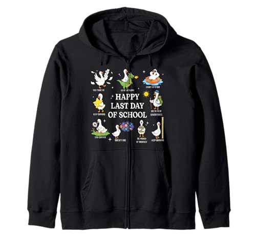 Happy Last Day Of School Cute Goose Summer Teacher Student Zip Hoodie