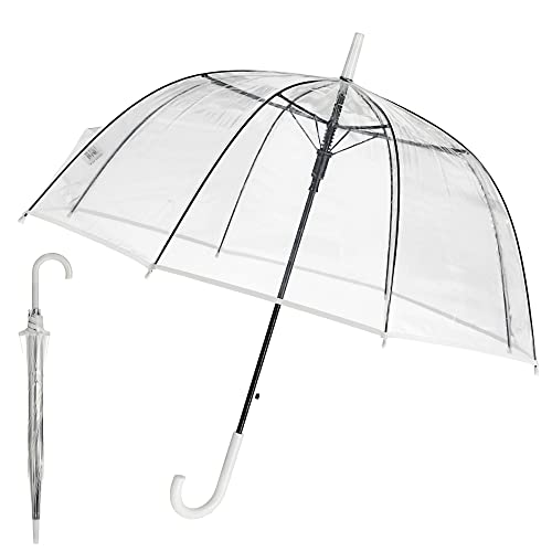 Cepewa Regenschirm Glockenschirm transparent mit weißem Rand Durchsichtig Automatik Ø 84 cm Stockschirm Schirm (1 x Regenschirm weiß)