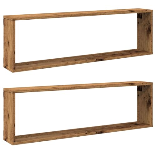 vidaXL Étagères Cube murales 2 pcs Vieux Bois 100x15x30 cm, Stockage en Forme de Cube,...