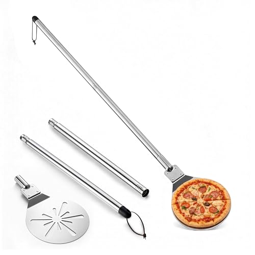 HaWare Pizza Turning Peel 7Inch Stainless Steel Round Perforated Pizza Paddle Spatula with Long Detachable Handle Heat-Resistant Pizza Turning Shovel for Oven Grill Baking Bread Pie Oven Safe