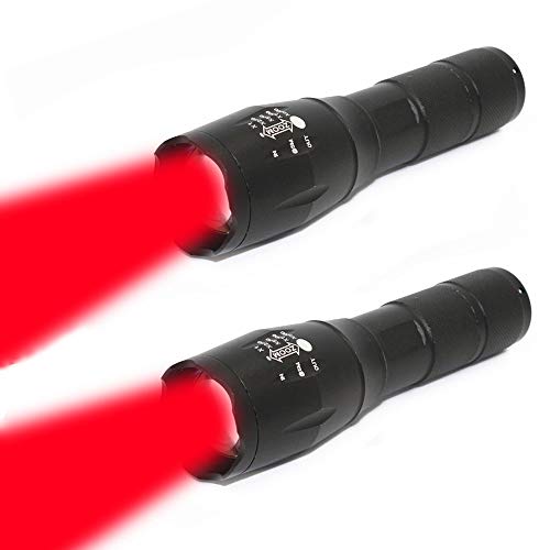 BESTSUN 2Pack Red LED Flashlights, Ultra Bright Powerful Zoomable Single Mode 300 Yards Long Range Red Hunting Light Flashlight, Waterproof Red Torch for Astronomy, Aviation, Night Observation