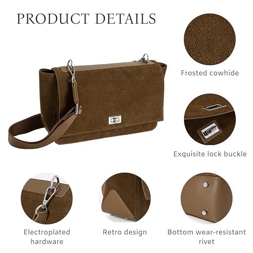 Frosted Genuine Leather Crossbody Bags for Women,Trendy Designer Shoulder Handbags,Everyday Purse Suede Tote Bag3