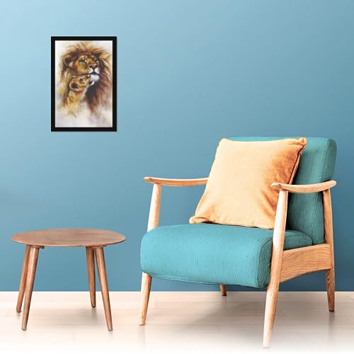 Image of Mad Masters Lion Wild Animal Painting Aesthetic Hanging Photo Frame Decorative Item Home Decoration and Wall Decor for Living Room and Bedroom (MM 1104, 45.7L x 30.5W cm, Canvas, With Plexi Glass)