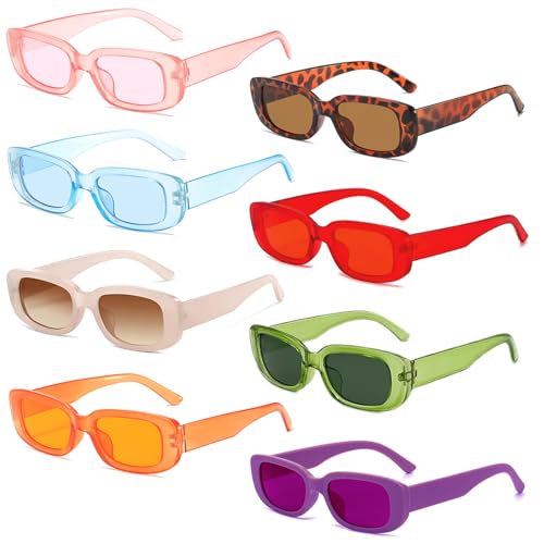 Exquisite Collection of 8 Unique Colored Retro Rectangle Sunglasses for Women – Perfect for Beach ，Driving and Casual Outfits, Orange