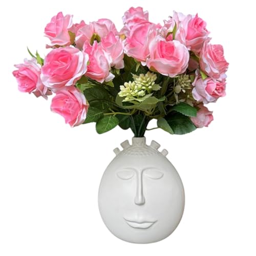 Image of Garden Art Artificial Small Rose Flower Bunch (Pack of 1) | 5 Heads with 15 Flowers & Buds, 35 cm Faux Rose Bouquet for Home Decor, Wedding & Table Decoration (Pink Shaded)