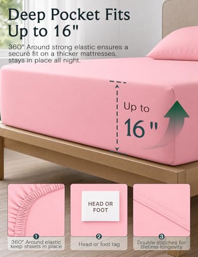 Image of LuxClub King Size Sheets Set, Deep Pocket King Bed Sheets 4PC, Cooling Sheets King Size Breathable, Soft Hotel Luxury Bedding Wrinkle Free, Silky Fitted Sheet & Pillowcase Sets, Baby Pink