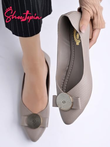 Image of Shoetopia Oversized Bow Detailed Grey Bellies for Girls-EU39