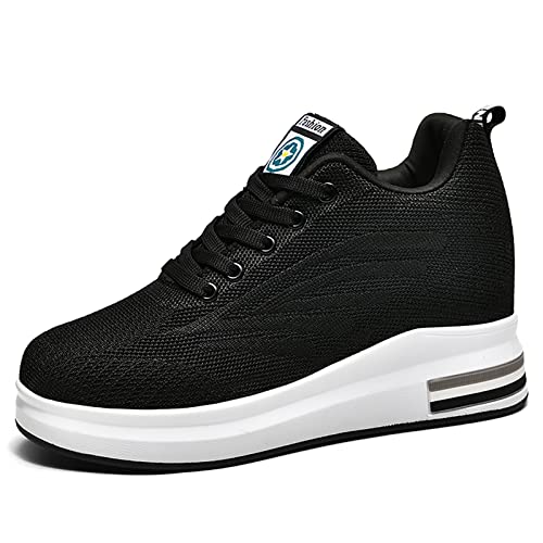 AONEGOLD Femme Baskets Compensées Chaussure Tennis de Sport Gym Fitness Respirantes Sneakers Talon 8.5cm (Noir 38 EU)
