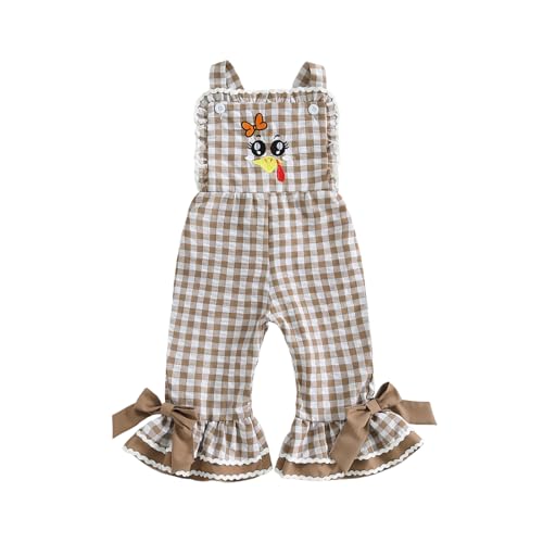 YINGISFITM Toddler Baby Girl Thanksgiving Overalls Turkey Romper Long Flared Jumpsuit 6 12 18 24 Months 2 3 4 5 Year Old (Thanksgiving- Turkey, 2-3 Years)