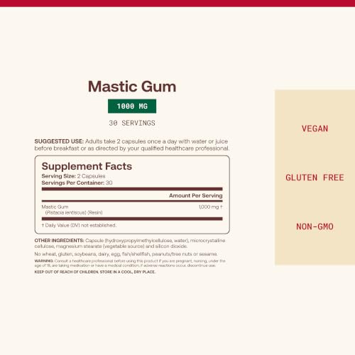 Jarrow Mastic Gum 1000mg, Supporting Stomach & Duodenal Health, 60 Capsules - image 4