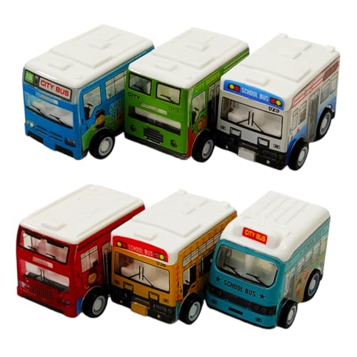 ZUNOXAZ 6 Piezas Autobús de Juguete Plástico Mini Vehículos de Inercia Educativos para Aprendizaje Temprano Infantiles