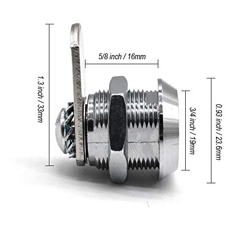 2Pack Cabinet Cam Lock 5/8 Inch Tubular Cam Locks Keyed Alike With Chrome Finish For Vending Machine Truck Pickup Tool Box Mailbox Atm Replacement Lock #TOP1