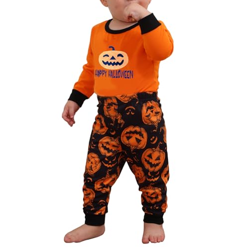 HKYFNNBW-Family Matching Halloween Pajamas Baby Rompers/Bat Pumpkin Letter Print Long Sleeve Tops and Pants Sleepwear Set (Baby, 9-12 Months, Orange 7) - Image 5