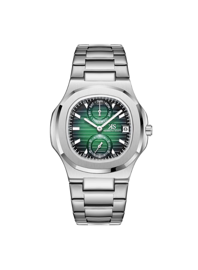Image of Kenneth Scott Men's Watch, Analog Display and Stainless Steel Strap - K25002-SBSH, Silver