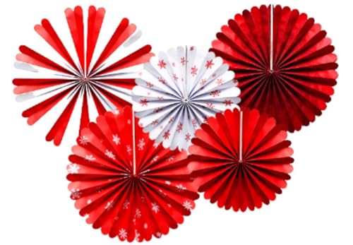 Image of Red Paper Fans Set for Weddings Birthday Decor Bridal Parties Baby showers Anniversary (Pack of 6)