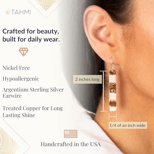 Handcrafted 2 Inch Long Dangle Earrings for Women | Lightweight Wavy Sculpted Drop Earrings | Hypoallergenic Jewelry Gift for Her | Available in Copper and Silver4