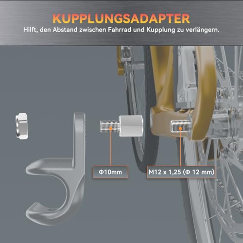 NICEDACK Fahrrad Achsadapter für M12 x 1,25 Steckachse, Fahrrad Anhänger Kupplungs Adapter, Silber, Geeignet für Fahrradachsen mit 12mm Durchmesser und 1,25 Teilung