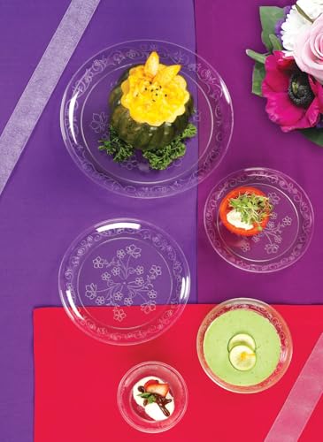 6oz Clear Round Plastic Bowl with Flowers and Vines Design – Disposable Small Serving Bowls for Parties, Catering, and Events, Durable Transparent Bowls for Desserts, Snacks, and Sides (20)