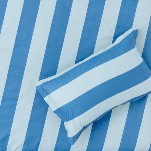Image of Haus & Kinder Double Bed Bedsheet 90 x 100 | 186 TC Pure Cotton Bed Sheet Double Bed with 2 Pillow Covers | Queen Size Bed Sheet | Asagi Stripe Traditional Blue-Green