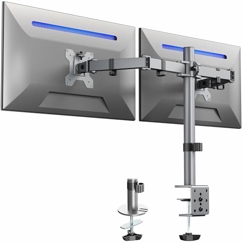 Image of VIVO Dual Monitor Desk Mount, Heavy Duty Fully Adjustable Steel Stand, Holds 2 Computer Screens up to 30 inches and Max 22lbs Each, Gray Color, STAND-V002-GY