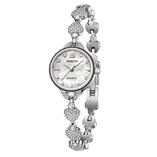 JewelryWe Montre Femme Fantaisie Strass,Montre Femme Quartz à Bracelet en Forme de Coeur, Montre Rond Analogique avec Echelle de Diamant,3ATM Etanche,Cadeau pour Femme