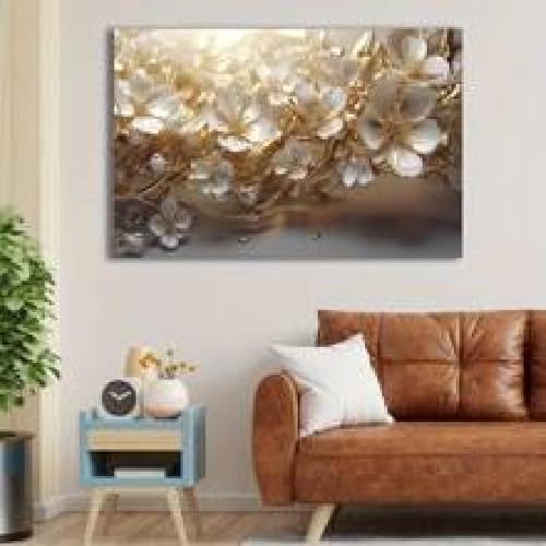 Art mural de grande taille fleurs dorées pour illuminer un bureau sombre - 2
