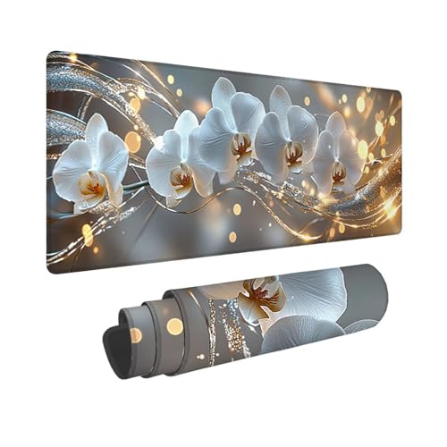 Podkładka pod mysz do gier, 1400 x 600 mm XXL Podkładka pod mysz do gier, duża, antypoślizgowa, wodoodporna, rozszerzona długa klawiatura, akcesoria biurowe, do gier, komputera, komputera (orchidea