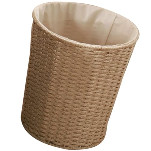 Panier à Déchets en Rotin Beige Tressé de Style Pastoral pour Salon et Cuisine