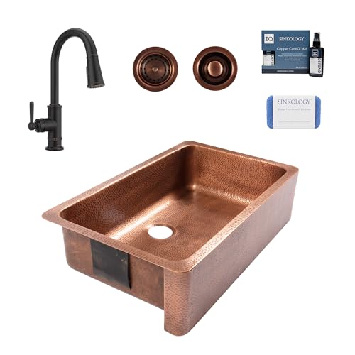 Adams Copper 36' Farmhouse Apron Front Undermount Single Bowl Kitchen Sink with Port Haven Faucet Kit