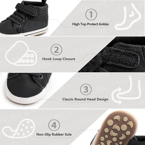 Image of CENCIRILY Baby Boys Girls High Top Sneakers Soft Soles Anti Skid Infant Ankle Shoes Toddler Prewalker First Walking Crib Shoes