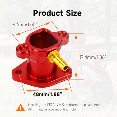 Image of FVRITO 212 Intake Manifold Pipe with Pulse Compatible with Predator 212cc 196cc Coleman CT200U CT200U-EX BT200X Massimo Baja MB200 Mini Bike KT196 Go Kart GX160 GX200 6.5HP Clone Engine Parts Red