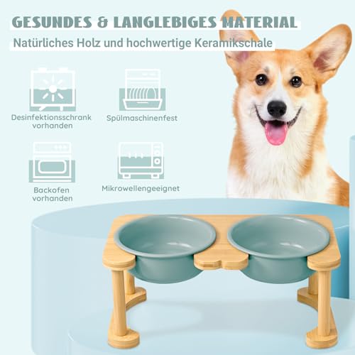 SPUNKYJUNKY Futterstation Hund Erhöht Hundenapf Keramik Erhöhter Futternapf für Hunde und Katzen (800ml, Dunkelgrün)