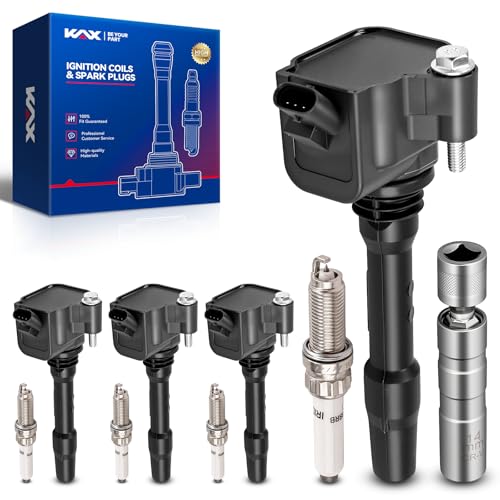KAX OEM Performance Set of 4 UF750 Ignition Coil Pack & Iridium Spark Plugs w/Magnetic Socket for 330e 330i 530i 430i X1 740Le 230i xDrive X2 X4, MINI - 2.0L L4