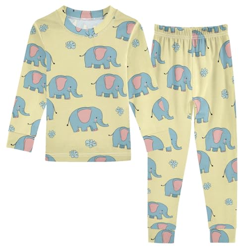 Pajama Sets Long Sleeve Elephant Flower Pattern Print Soft Comfy Sleepwear 2 Piece PJS 3-8T