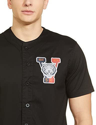 Image of The Indian Garage Co Men Regular Fit Placement Print Half Sleeves Baseball Collar Casual Shirt