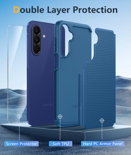 Image of FNTCASE for Samsung Galaxy A27-5G Case: Military Grade Drop Protection Phone Cover, 14ft Drop Tested, Screen Protector Included, Anti-Slip Matte Textured, TPU+PC Dual Layer Shockproof (Blue)