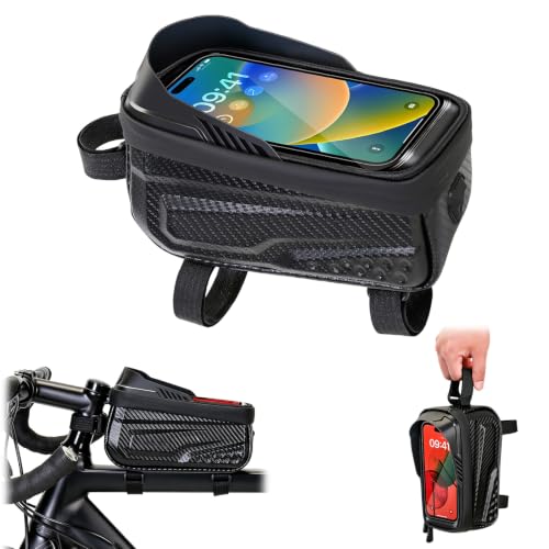 Upgrade Bike Top Tube Bag, Waterproof Bike Frame Bag Bike Saddle Bag with Sensitive Touch Screen Phone Holder, Large Capacity Bike Seat Bag for