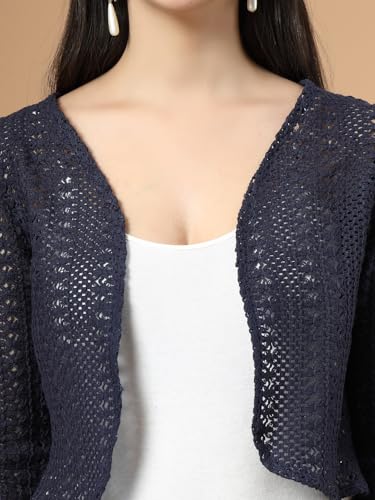 Image of Style Quotient Women Cotton self Design lace Crop Open Front Shrug