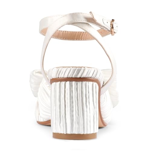 Zzheels Women's Bow Knot Heeled Sandals Open Toe High Block Ankle Strap Chunky Heels Bride Wedding Shoes3