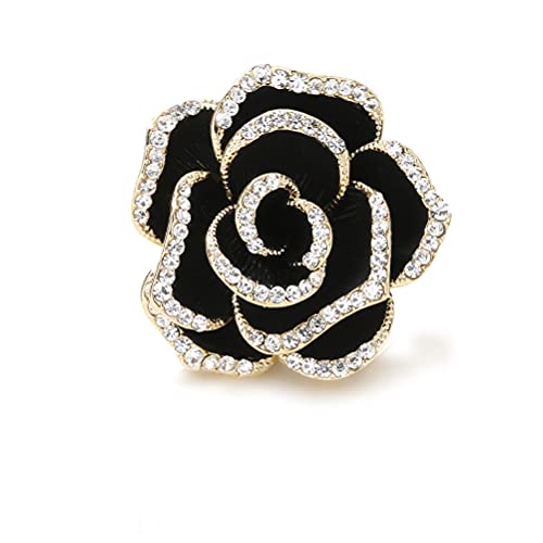 Image of Elegant Crystal Blooming Rose Flower Brooch Lapel Pin Breastpin for Women Birdal Cardigan Hat Scarf Suit Sweater Floral Pins