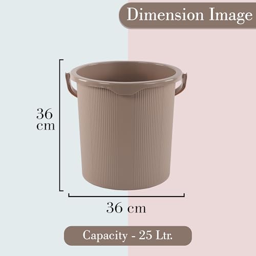 Image of Kuber Industries 25 Ltr Plastic Bucket for Bathroom | Sturdy and Easy Grip Handle | Big Bucket for Bathing | Magnite 25 | Beige